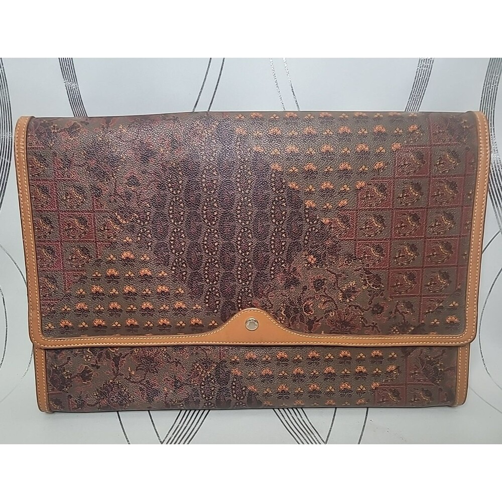 Vintage Escada Multi Colored Paisly Art Print Leather Briefcase 15" Pockets RARE